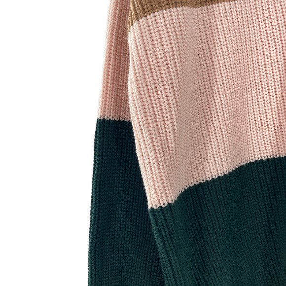 French Connection Color Block Stripe Green Pink Sweater Knit Pullover - Picture 2 of 7